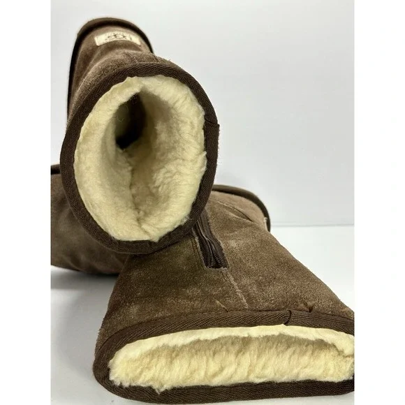 Ugg Brown Suede Mid-Calf Boot w/ Shearling Lining and Zipper Kids size 2 - Picture 4 of 6